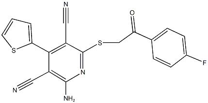 2-amino-6-{[2-(4-fluorophenyl)-2-oxoethyl]sulfanyl}-4-(2-thienyl)-3,5-pyridinedicarbonitrile 结构式