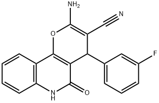 2-amino-4-(3-fluorophenyl)-5-oxo-5,6-dihydro-4H-pyrano[3,2-c]quinoline-3-carbonitrile 结构式