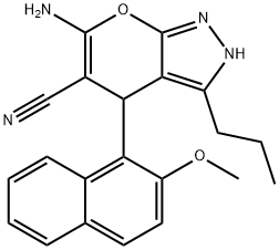 6-amino-4-(2-methoxy-1-naphthyl)-3-propyl-1,4-dihydropyrano[2,3-c]pyrazole-5-carbonitrile 结构式