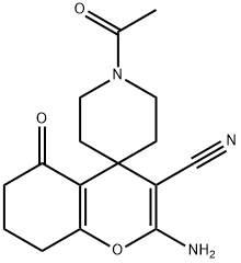 2-amino-3-cyano-1'-acetyl-5-oxo-5,6,7,8-tetrahydrospiro[4H-chromene-4,4'-piperidine] 结构式