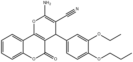 2-amino-4-(3-ethoxy-4-propoxyphenyl)-5-oxo-4H,5H-pyrano[3,2-c]chromene-3-carbonitrile 结构式