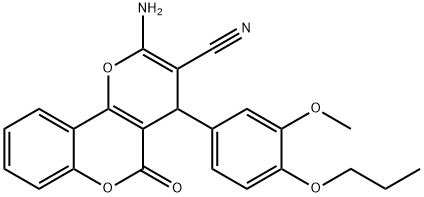 2-amino-4-(3-methoxy-4-propoxyphenyl)-5-oxo-4H,5H-pyrano[3,2-c]chromene-3-carbonitrile 结构式