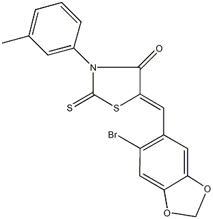 5-[(6-bromo-1,3-benzodioxol-5-yl)methylene]-3-(3-methylphenyl)-2-thioxo-1,3-thiazolidin-4-one 结构式