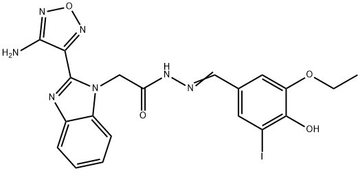 2-[2-(4-amino-1,2,5-oxadiazol-3-yl)-1H-benzimidazol-1-yl]-N'-(3-ethoxy-4-hydroxy-5-iodobenzylidene)acetohydrazide 结构式