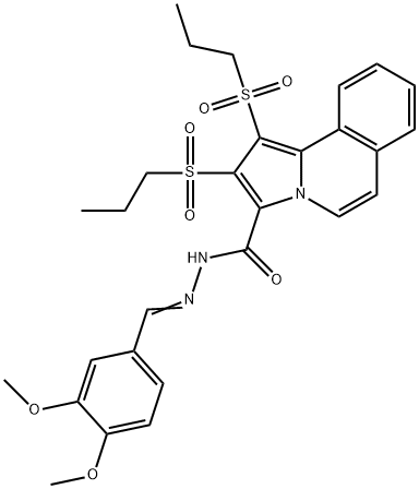 N'-(3,4-dimethoxybenzylidene)-1,2-bis(propylsulfonyl)pyrrolo[2,1-a]isoquinoline-3-carbohydrazide 结构式