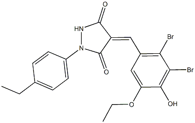 4-(2,3-dibromo-5-ethoxy-4-hydroxybenzylidene)-1-(4-ethylphenyl)-3,5-pyrazolidinedione 结构式