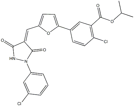 isopropyl 2-chloro-5-(5-{[1-(3-chlorophenyl)-3,5-dioxo-4-pyrazolidinylidene]methyl}-2-furyl)benzoate 结构式