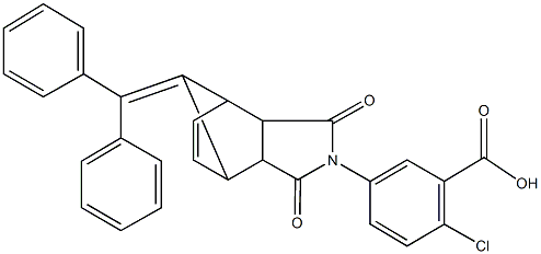 2-chloro-5-[10-(diphenylmethylene)-3,5-dioxo-4-azatricyclo[5.2.1.0~2,6~]dec-8-en-4-yl]benzoic acid 结构式
