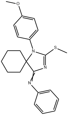 N-[1-(4-methoxyphenyl)-2-(methylsulfanyl)-1,3-diazaspiro[4.5]dec-2-en-4-ylidene]-N-phenylamine 结构式