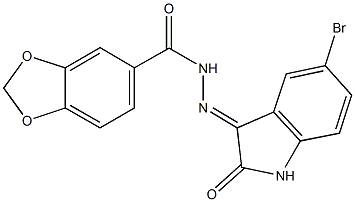 N'-(5-bromo-2-oxo-1,2-dihydro-3H-indol-3-ylidene)-1,3-benzodioxole-5-carbohydrazide 结构式