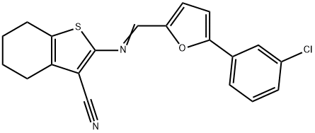 2-({[5-(3-chlorophenyl)-2-furyl]methylene}amino)-4,5,6,7-tetrahydro-1-benzothiophene-3-carbonitrile 结构式