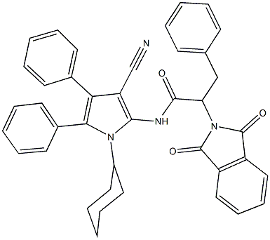 N-(3-cyano-1-cyclohexyl-4,5-diphenyl-1H-pyrrol-2-yl)-2-(1,3-dioxo-1,3-dihydro-2H-isoindol-2-yl)-3-phenylpropanamide 结构式