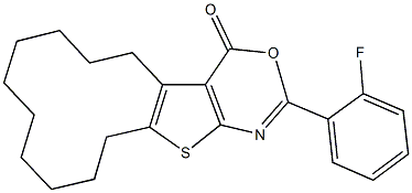 2-(2-fluorophenyl)-5,6,7,8,9,10,11,12,13,14-decahydro-4H-cyclododeca[4,5]thieno[2,3-d][1,3]oxazin-4-one 结构式