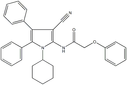 N-(3-cyano-1-cyclohexyl-4,5-diphenyl-1H-pyrrol-2-yl)-2-phenoxyacetamide 结构式