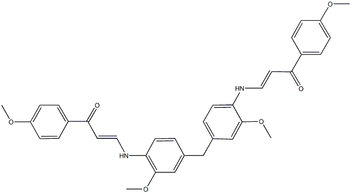 3-[2-methoxy-4-(3-methoxy-4-{[3-(4-methoxyphenyl)-3-oxo-1-propenyl]amino}benzyl)anilino]-1-(4-methoxyphenyl)-2-propen-1-one 结构式
