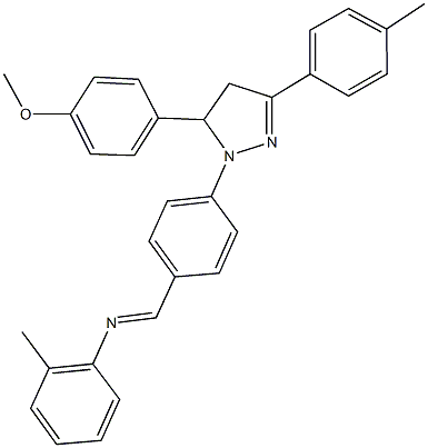 N-{4-[5-(4-methoxyphenyl)-3-(4-methylphenyl)-4,5-dihydro-1H-pyrazol-1-yl]benzylidene}-N-(2-methylphenyl)amine 结构式