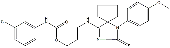 3-{[1-(4-methoxyphenyl)-2-thioxo-1,3-diazaspiro[4.4]non-3-en-4-yl]amino}propyl 3-chlorophenylcarbamate 结构式