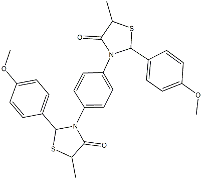 2-(4-methoxyphenyl)-3-{4-[2-(4-methoxyphenyl)-5-methyl-4-oxo-1,3-thiazolidin-3-yl]phenyl}-5-methyl-1,3-thiazolidin-4-one 结构式