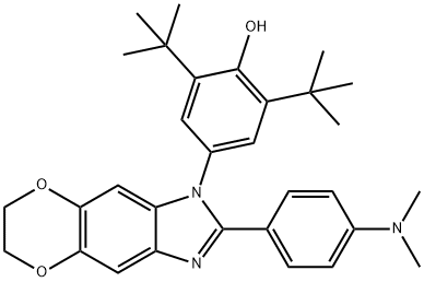 2,6-ditert-butyl-4-{2-[4-(dimethylamino)phenyl]-6,7-dihydro-1H-[1,4]dioxino[2,3-f]benzimidazol-1-yl}phenol 结构式