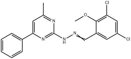 3,5-dichloro-2-methoxybenzaldehyde (4-methyl-6-phenyl-2-pyrimidinyl)hydrazone 结构式