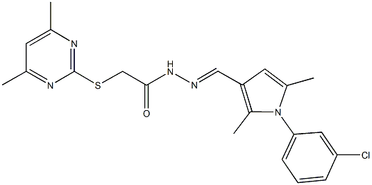 N'-{[1-(3-chlorophenyl)-2,5-dimethyl-1H-pyrrol-3-yl]methylene}-2-[(4,6-dimethyl-2-pyrimidinyl)sulfanyl]acetohydrazide 结构式