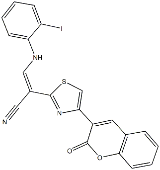 3-(2-iodoanilino)-2-[4-(2-oxo-2H-chromen-3-yl)-1,3-thiazol-2-yl]acrylonitrile 结构式