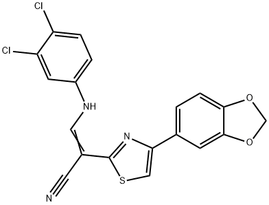 2-[4-(1,3-benzodioxol-5-yl)-1,3-thiazol-2-yl]-3-(3,4-dichloroanilino)acrylonitrile 结构式