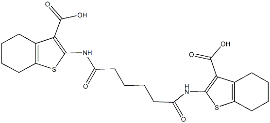 2-({6-[(3-carboxy-4,5,6,7-tetrahydro-1-benzothien-2-yl)amino]-6-oxohexanoyl}amino)-4,5,6,7-tetrahydro-1-benzothiophene-3-carboxylic acid 结构式