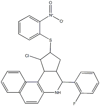 1-chloro-4-(2-fluorophenyl)-2-({2-nitrophenyl}sulfanyl)-2,3,3a,4,5,11c-hexahydro-1H-benzo[f]cyclopenta[c]quinoline 结构式