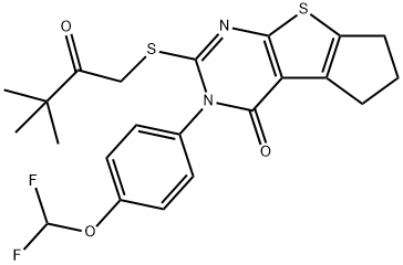 3-[4-(difluoromethoxy)phenyl]-2-[(3,3-dimethyl-2-oxobutyl)sulfanyl]-3,5,6,7-tetrahydro-4H-cyclopenta[4,5]thieno[2,3-d]pyrimidin-4-one 结构式