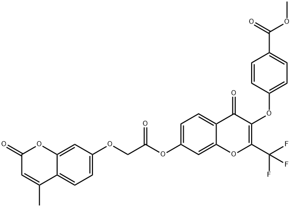 methyl 4-{[7-({[(4-methyl-2-oxo-2H-chromen-7-yl)oxy]acetyl}oxy)-4-oxo-2-(trifluoromethyl)-4H-chromen-3-yl]oxy}benzoate 结构式