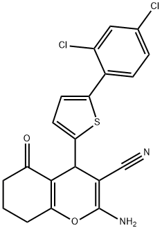 2-amino-4-(5-(2,4-dichlorophenyl)thien-2-yl)-5-oxo-5,6,7,8-tetrahydro-4H-chromene-3-carbonitrile 结构式