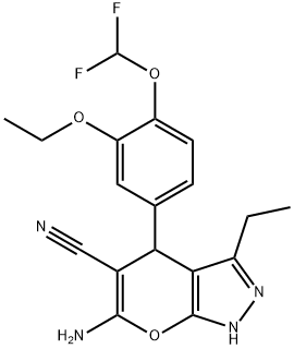 6-amino-4-[4-(difluoromethoxy)-3-ethoxyphenyl]-3-ethyl-1,4-dihydropyrano[2,3-c]pyrazole-5-carbonitrile 结构式