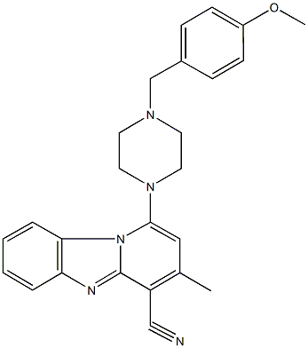 1-[4-(4-methoxybenzyl)-1-piperazinyl]-3-methylpyrido[1,2-a]benzimidazole-4-carbonitrile 结构式