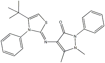 4-[(4-tert-butyl-3-phenyl-1,3-thiazol-2(3H)-ylidene)amino]-1,5-dimethyl-2-phenyl-1,2-dihydro-3H-pyrazol-3-one 结构式