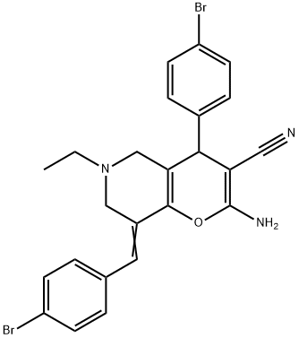 2-amino-8-(4-bromobenzylidene)-4-(4-bromophenyl)-6-ethyl-5,6,7,8-tetrahydro-4H-pyrano[3,2-c]pyridine-3-carbonitrile 结构式