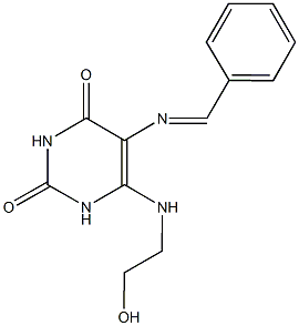 5-(benzylideneamino)-6-[(2-hydroxyethyl)amino]-2,4(1H,3H)-pyrimidinedione 结构式