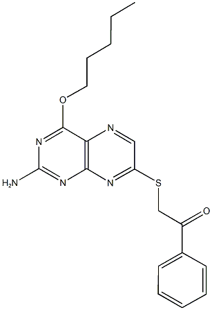 2-{[2-amino-4-(pentyloxy)-7-pteridinyl]sulfanyl}-1-phenylethanone 结构式