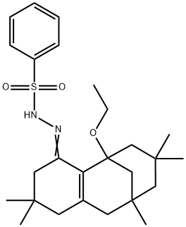 N'-[1-ethoxy-5,5,9,11,11-pentamethyltricyclo[7.3.1.0~2,7~]tridec-2(7)-en-3-ylidene]benzenesulfonohydrazide 结构式