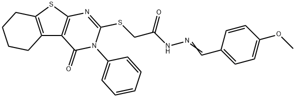 N'-(4-methoxybenzylidene)-2-[(4-oxo-3-phenyl-3,4,5,6,7,8-hexahydro[1]benzothieno[2,3-d]pyrimidin-2-yl)sulfanyl]acetohydrazide 结构式