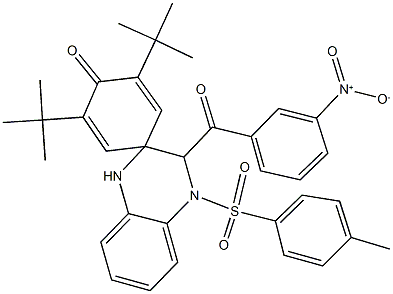 {2,6-ditert-butyl-1'-[(4-methylphenyl)sulfonyl]-1-oxo-1',2',3',4'-tetrahydrospiro[2,5-cyclohexadiene-4,3'-quinoxaline]-2'-yl}(3-nitrophenyl)methanone 结构式