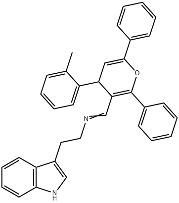 N-[2-(1H-indol-3-yl)ethyl]-N-{[4-(2-methylphenyl)-2,6-diphenyl-4H-pyran-3-yl]methylene}amine 结构式