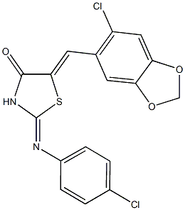 5-[(6-chloro-1,3-benzodioxol-5-yl)methylene]-2-[(4-chlorophenyl)imino]-1,3-thiazolidin-4-one 结构式