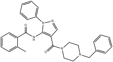 N-{4-[(4-benzyl-1-piperazinyl)carbonyl]-1-phenyl-1H-pyrazol-5-yl}-2-methylbenzamide 结构式