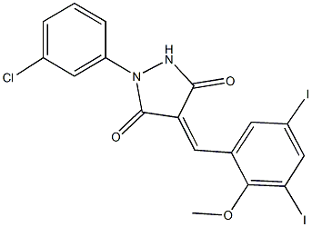 1-(3-chlorophenyl)-4-(3,5-diiodo-2-methoxybenzylidene)-3,5-pyrazolidinedione 结构式