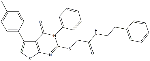 2-{[5-(4-methylphenyl)-4-oxo-3-phenyl-3,4-dihydrothieno[2,3-d]pyrimidin-2-yl]sulfanyl}-N-(2-phenylethyl)acetamide 结构式