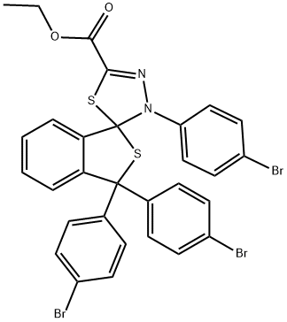 ethyl 1,1,4'-tris(4-bromophenyl)-1,3,4',5'-tetrahydrospiro(2-benzothiophene-3,5'-[1,3,4]-thiadiazole)-2'-carboxylate 结构式