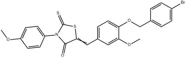 5-{4-[(4-bromobenzyl)oxy]-3-methoxybenzylidene}-3-(4-methoxyphenyl)-2-thioxo-1,3-thiazolidin-4-one 结构式