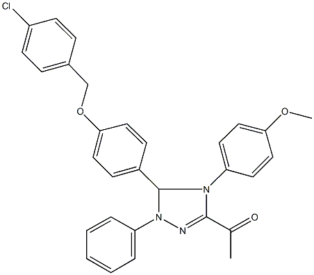 1-[5-{4-[(4-chlorobenzyl)oxy]phenyl}-4-(4-methoxyphenyl)-1-phenyl-4,5-dihydro-1H-1,2,4-triazol-3-yl]ethanone 结构式