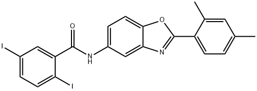 N-[2-(2,4-dimethylphenyl)-1,3-benzoxazol-5-yl]-2,5-diiodobenzamide 结构式